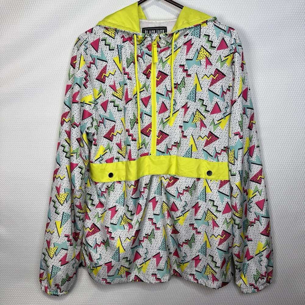 Blackjack 1999 USA Windbreaker Retro 90s Jacket Pullover 1/2 Zip Mens Large NWT